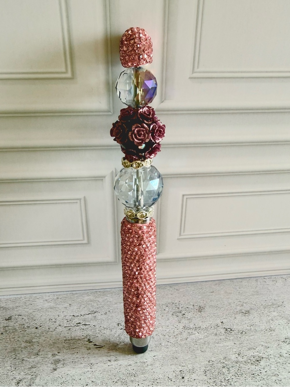 🌸 ✨Pink Flower and Crystal Rhinestone Stylus Pen
